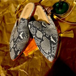 Faux Snakeskin Mules